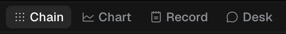 The trade drawer's tab row with Chain, Chart, Record and Desk