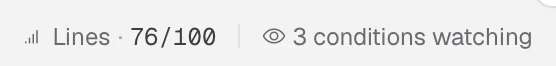 The left side of the status bar with the Lines item and the conditions watching item